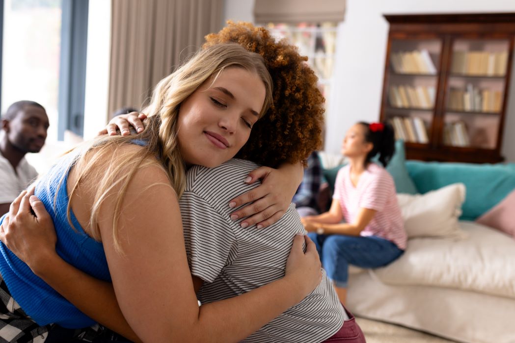 two women hugging